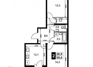 Продам 2-ком. квартиру, 59 м2, поселок Битца, Южный бульвар, 10