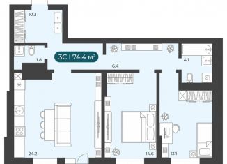 Продается трехкомнатная квартира, 74.4 м2, Новосибирск, Приморская улица, 15с1