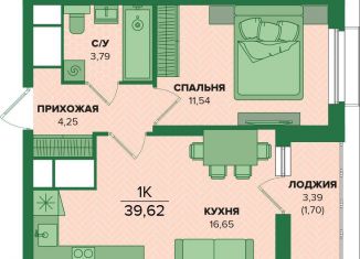 Продается 1-комнатная квартира, 39.6 м2, 