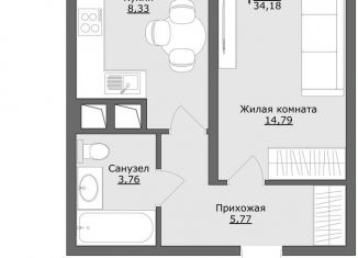 1-комнатная квартира на продажу, 34.2 м2, Хотьково