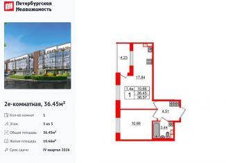 Продажа однокомнатной квартиры, 36.5 м2, Санкт-Петербург, метро Звёздная