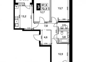 Продажа 3-комнатной квартиры, 72.3 м2, деревня Румянцево, СНТ Гипрохим, 1Ас1