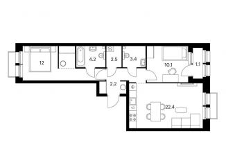 Продажа 2-ком. квартиры, 63.7 м2, Казань