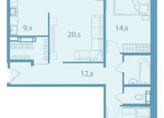 Продажа трехкомнатной квартиры, 84.3 м2, Томская область, улица Леонова, 1