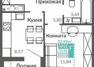 Продам 1-ком. квартиру, 31.4 м2, Крым