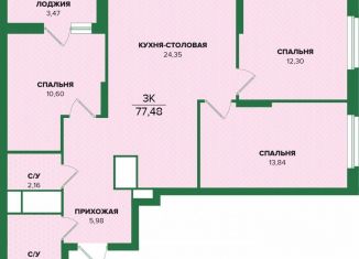 Продам 3-комнатную квартиру, 77.5 м2, 