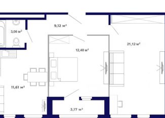 Продам 2-комнатную квартиру, 60.6 м2, рабочий поселок Маркова