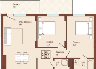 2-ком. квартира на продажу, 70.9 м2, Калининградская область, Ольховая улица, 19к8