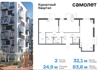 2-комнатная квартира на продажу, 83.8 м2, посёлок Песочный, жилой комплекс Курортный квартал, 4