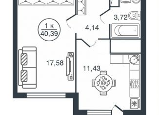 Продается однокомнатная квартира, 40.4 м2, Тверь