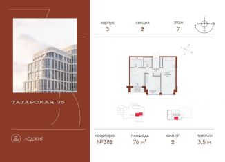 Продам 2-ком. квартиру, 76 м2, Москва, Большая Татарская улица, 35с4, метро Новокузнецкая