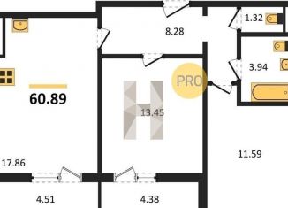 Продаю 2-ком. квартиру, 60.9 м2, Воронежская область