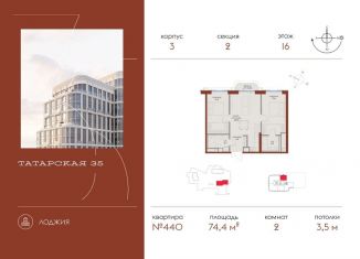 Продажа 2-ком. квартиры, 74.4 м2, Москва, Большая Татарская улица, 35с4, метро Новокузнецкая