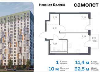 Продажа 1-комнатной квартиры, 32.5 м2, деревня Новосаратовка, Невская Долина, к1.2