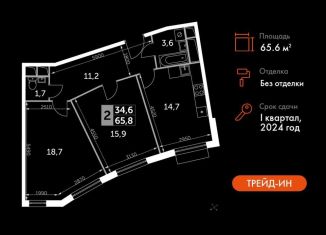 Продается 2-ком. квартира, 65.6 м2, посёлок Развилка, Римский проезд, 13, ЖК Римский