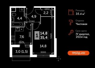 Однокомнатная квартира на продажу, 35.4 м2, посёлок Развилка, Римский проезд, 13