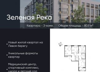 Продажа трехкомнатной квартиры, 80.9 м2, Омск, микрорайон Зелёная Река, 13