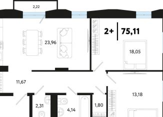 Продается 2-комнатная квартира, 75.1 м2, Зеленодольск, улица Судостроителей, 48