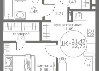 Продажа 1-комнатной квартиры, 31.5 м2, деревня Патрушева, улица Петра Ершова, 8