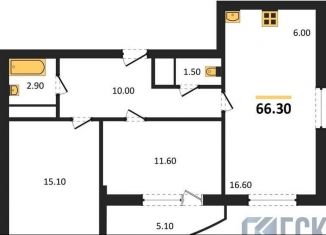 Продается двухкомнатная квартира, 66.3 м2, Воронеж, улица Фёдора Тютчева, 93/4, ЖК Микрорайон Боровое