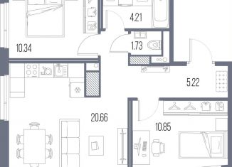 Продается 2-ком. квартира, 56.1 м2, Санкт-Петербург, метро Нарвская