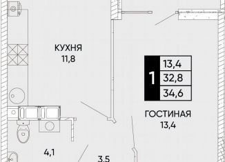 Продается 1-ком. квартира, 34.6 м2, Ростов-на-Дону, улица Бориса Слюсаря, 23, Кировский район