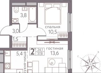 Продажа двухкомнатной квартиры, 37.8 м2, Пермь, ЖК Погода, Серебристая улица, 3