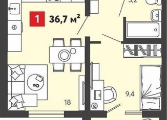 1-ком. квартира на продажу, 36.7 м2, Пензенская область, Алая улица, с75