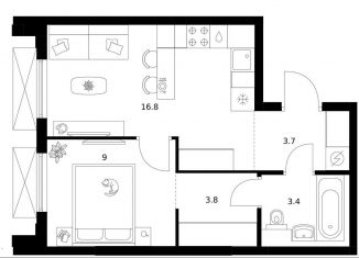 Продается однокомнатная квартира, 36.7 м2, Москва, ЗАО