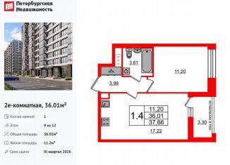 Продам 1-ком. квартиру, 36 м2, Санкт-Петербург, муниципальный округ Новоизмайловское, Кубинская улица, 78к2