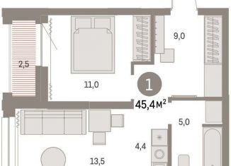 Продам 1-ком. квартиру, 45.5 м2, Новосибирск, метро Сибирская