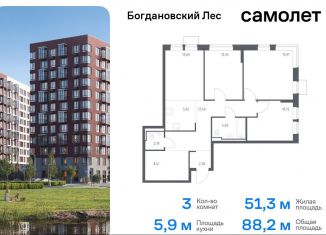 Продажа 3-комнатной квартиры, 88.2 м2, Ленинский городской округ, жилой комплекс Богдановский Лес, 7.4