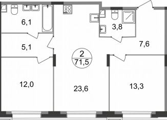 Продам 2-комнатную квартиру, 71.5 м2, Московская область