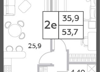 Продажа двухкомнатной квартиры, 53.7 м2, Москва, проспект Генерала Дорохова, вл1к1, ЖК Вилл Тауэрс