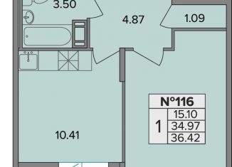 Однокомнатная квартира на продажу, 36.4 м2, посёлок Шушары