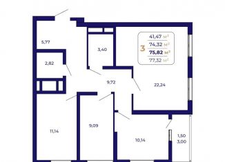 Продаю 3-комнатную квартиру, 75.8 м2, Уфа, Ленинский район