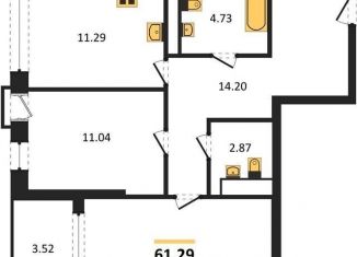 Продам 2-комнатную квартиру, 61.3 м2, Воронеж, Железнодорожный район, набережная Чуева, 7