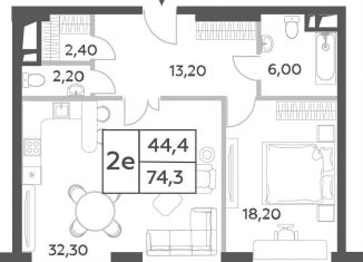 Продажа 2-комнатной квартиры, 74.3 м2, Москва, проспект Генерала Дорохова, вл1к1, ЖК Вилл Тауэрс