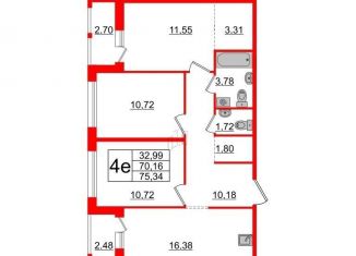 Продажа трехкомнатной квартиры, 70.2 м2, посёлок Парголово, Михайловская дорога, 22к1