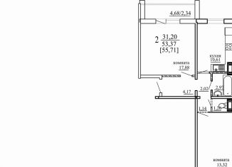 Продажа 2-комнатной квартиры, 53.4 м2, Челябинская область