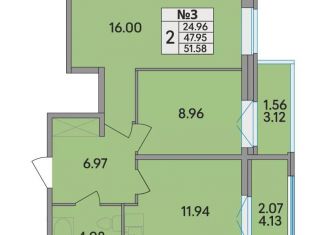 Продажа 2-комнатной квартиры, 51.6 м2, Ленинградская область