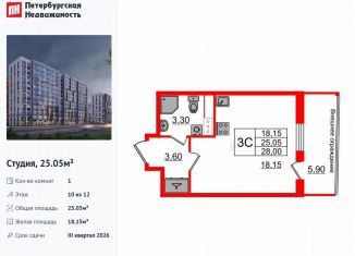 Продаю квартиру студию, 25.1 м2, Санкт-Петербург, муниципальный округ Коломяги