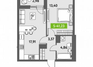 Продаю 1-ком. квартиру, 41.2 м2, Санкт-Петербург, Московский район