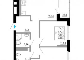 Продажа 2-комнатной квартиры, 59.1 м2, Алтайский край, Походная улица, 1