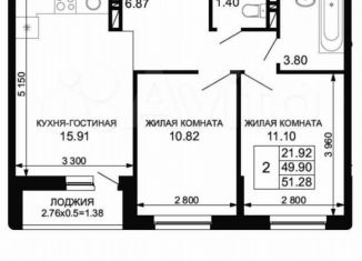 Продаю двухкомнатную квартиру, 53.4 м2, Краснодар, Прикубанский округ, Скандинавская улица, 1к8