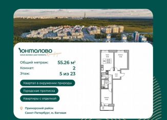 Продам 2-комнатную квартиру, 55.3 м2, Санкт-Петербург, Ивинская улица, 1к1