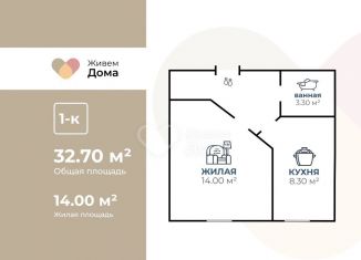 Однокомнатная квартира на продажу, 32.7 м2, поселок Царицын, Северная улица, 6