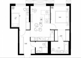 Продается двухкомнатная квартира, 52.6 м2, Москва, район Перово