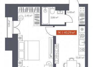 Однокомнатная квартира на продажу, 40.3 м2, Томск, Красноармейская улица, 144