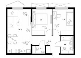 Продаю 2-ком. квартиру, 54 м2, Москва, метро Юго-Западная